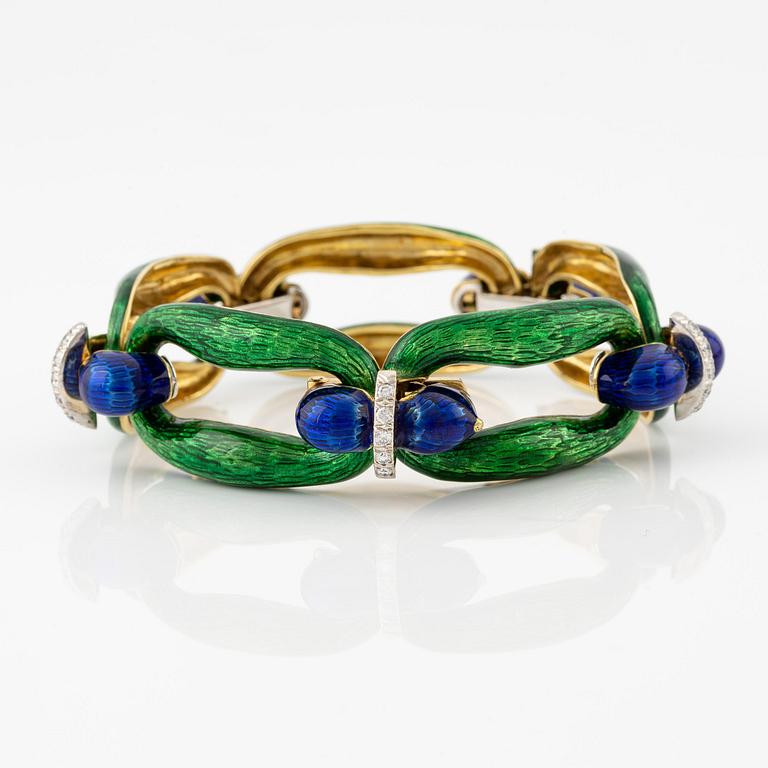 Armband 18 guld med emalj och runda briljantslipade diamanter, Spritzer & Fuhrmann.