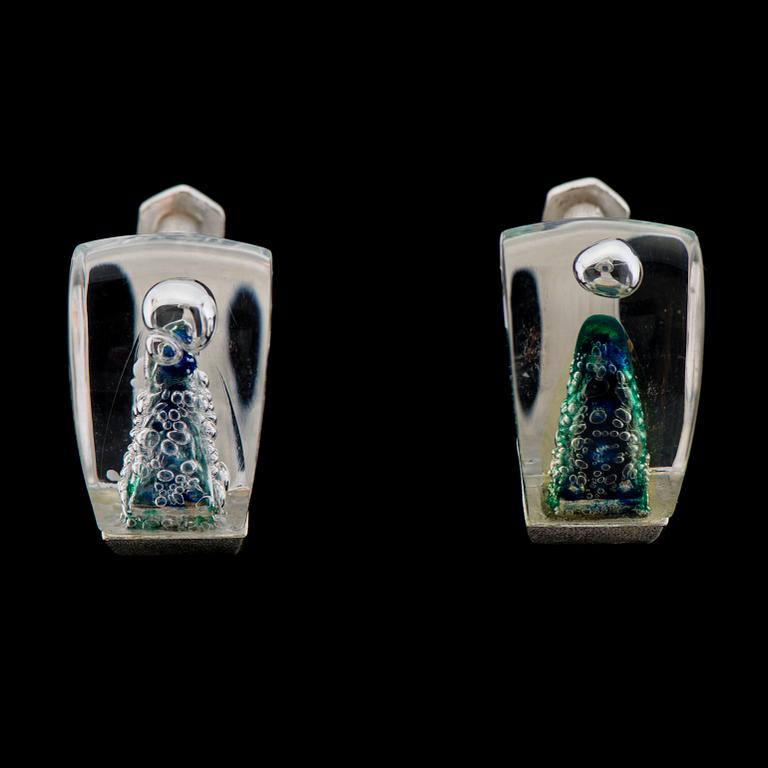 Björn Weckström, A PAIR OF EARRINGS, "Mikronit", silver, acrylic. Lapponia 1974.