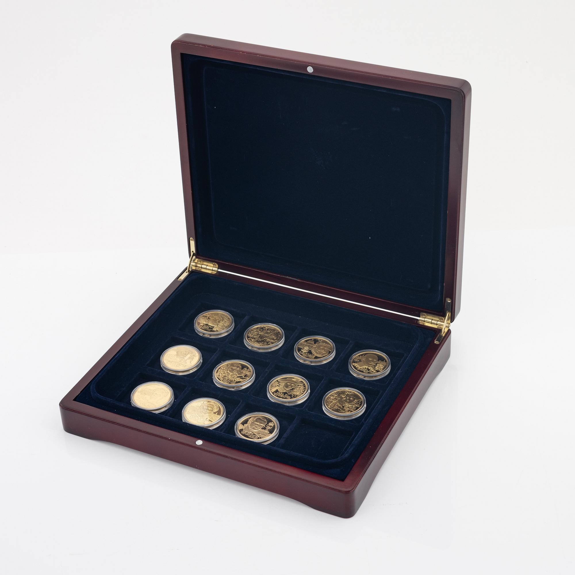 "Sverige Regenter" 11 Förgyllda medaljer i sterling silver, utgivna av Mynthuset.