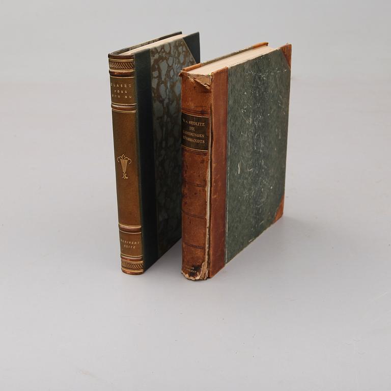 BÖCKER: Glaset Förr och Nu, Seitz, 1933. Die Radierungen Rembrandts, 1922. 2 volymer.