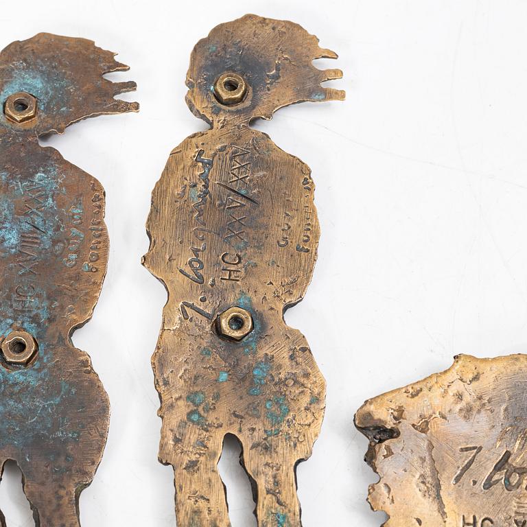 James Coignard, sculptures/wall plaques, 2 + 3 pieces, bronze, signed, Guyot Fondeur.