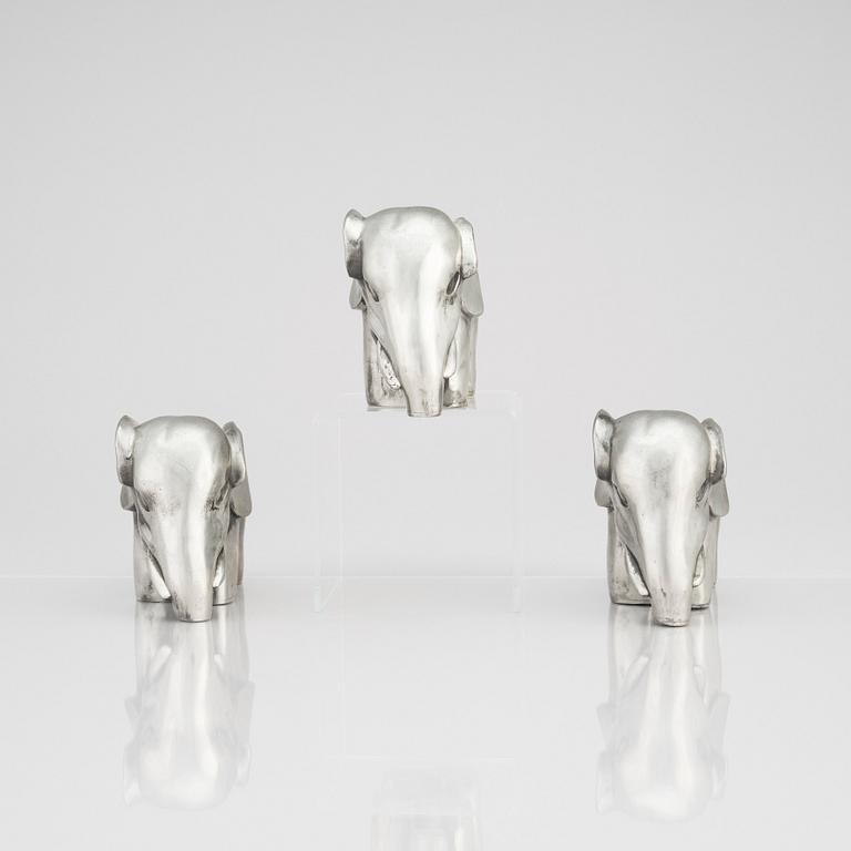 Björn Trägårdh, a set of three pewter sculptures of elephants, Svenskt Tenn, Stockholm 1984-85, model 1734.