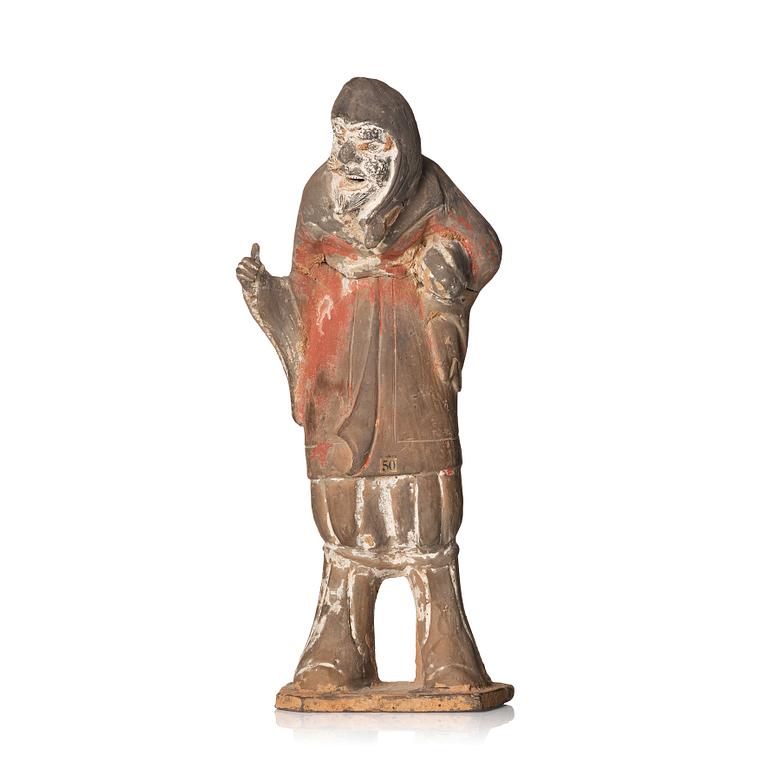 A sculptured pottery figure of a foreigner, Wei/Sui dynasty.