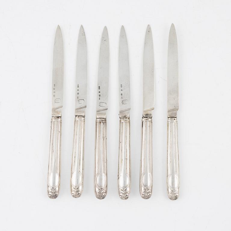 Adolf Zethelius, dessertknivar, 6 st, silver,  Stockholm 1815-18.