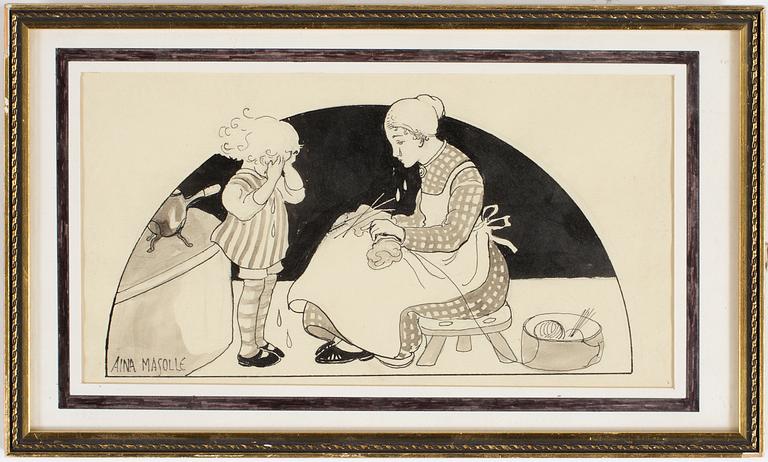 AINA STENBERG-MASOLLE, "När vinden vänder sig", tuschteckning, signerad.