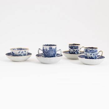 Four blue and white cups with saucers, Qing dynasty, Qianlong (1736-95).