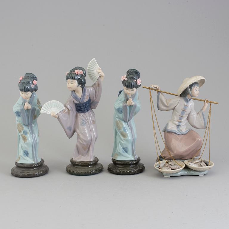 FIGURER, fyra stycken, porslin. Lladro, Spanien, 1980-tal.