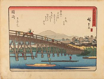 Ando Utagawa Hiroshige, after, a set of 56 woodblock prints in colours, mid 20th century.