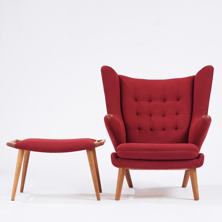 Hans J. Wegner, a Papa Bear chair and ottoman, Denmark, probably 1950s-1960s.
