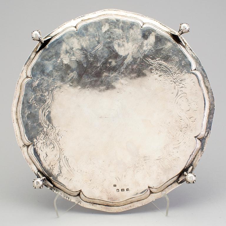 An English 18th century silver salver, marked IC, London 1772.