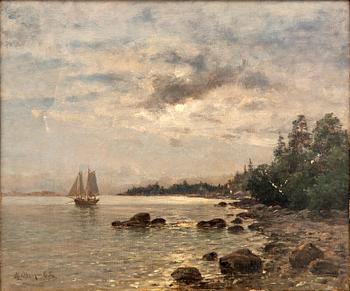 Berndt Lindholm, sailing ship at dusk.