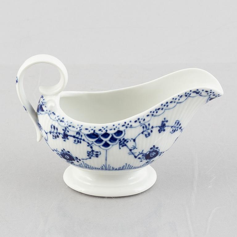 A 'Blue Fluted Half Lace' / 'Musselmalet' porcelain sauce boat, Royal Copenhagen, model 661, 1969-73.