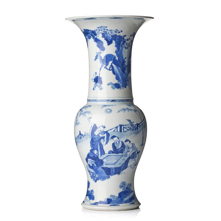 A large blue and white 'figural' yenyen vase, Qing dynasty, Kangxi (1662-1722).