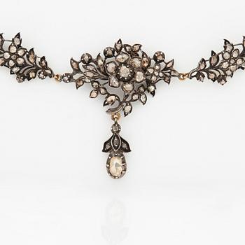 A rose cut diamond necklace, probably around 1880's.