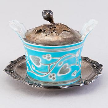 A RUSSIAN SILVER AND GLASS BUTTER DISH, Carl Gustav Ekqvist, Saint Petersburg, 1850s.