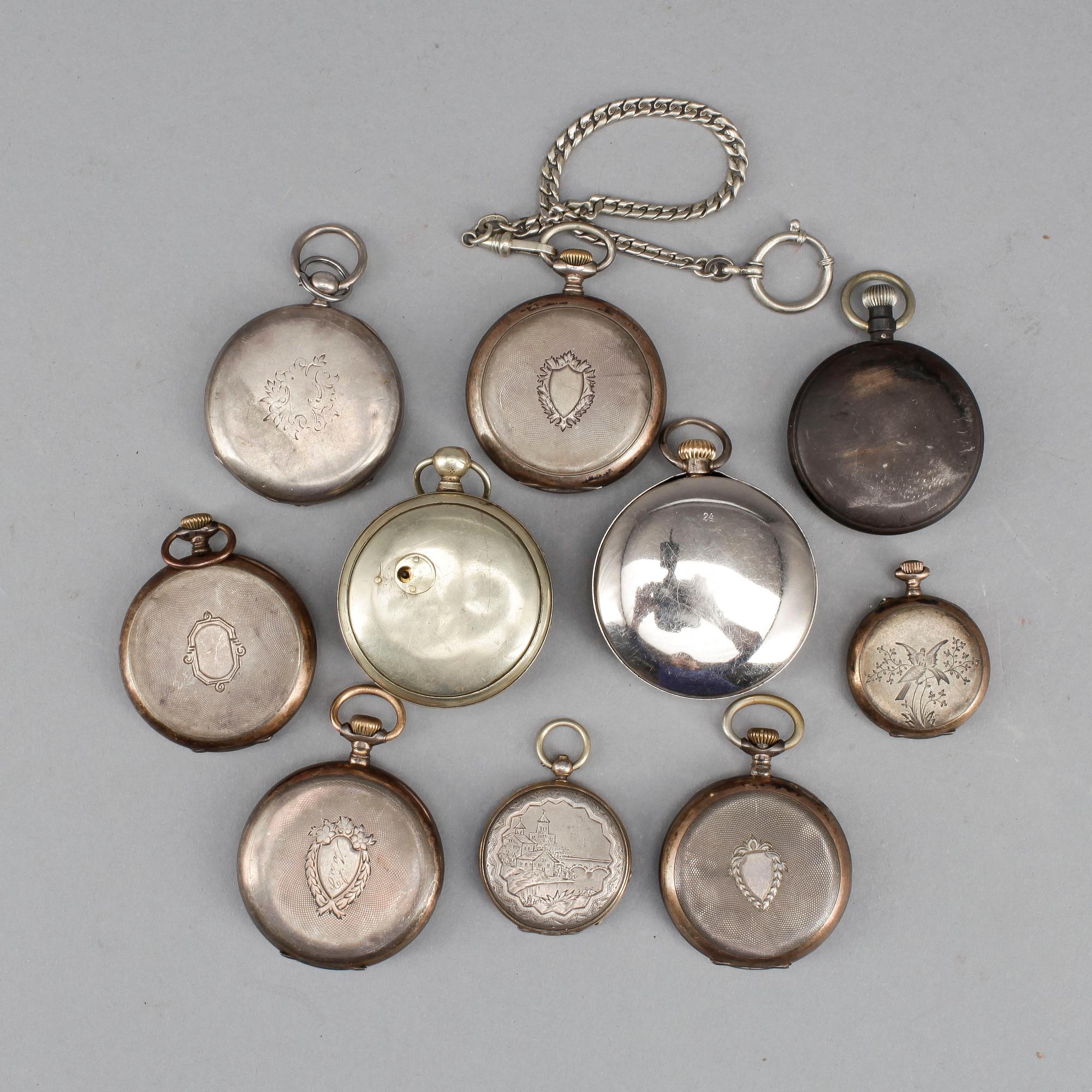 FICKUR, 10 stycken, b.la silver, 1800/1900-tal.