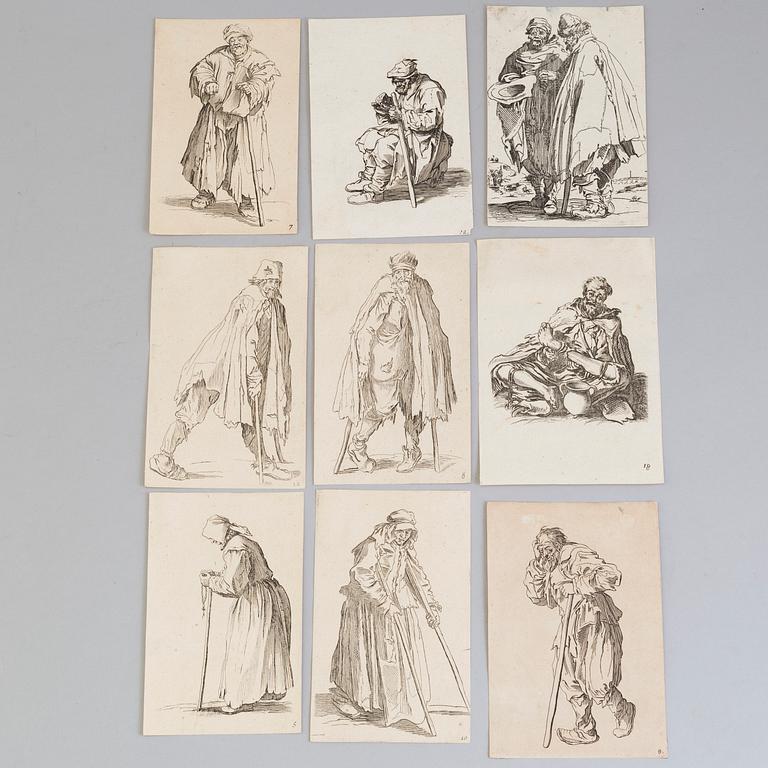 JACQUES CALLOT, AFTER, 9 etchings, later impressions, probably, 18th/19th century.