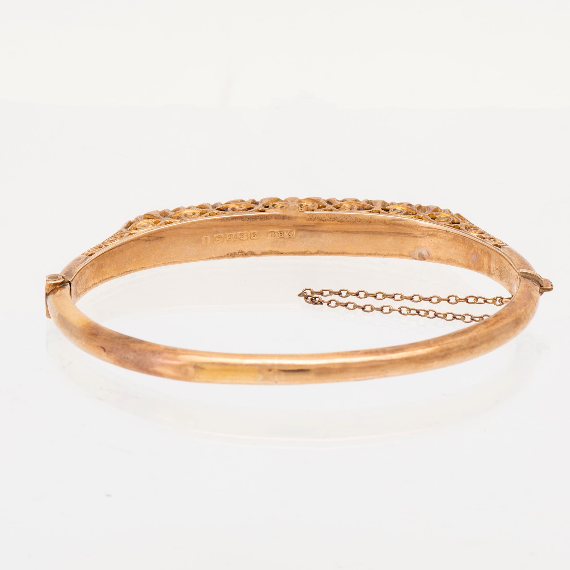 Armband 9K guld med rosenslipade diamanter och fasetterad glas, Birmingham.