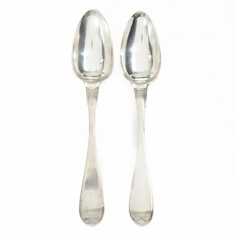 A pair of Swedish silver serving spoons, mark of Anders Theodor Barkman, Varberg 1830.