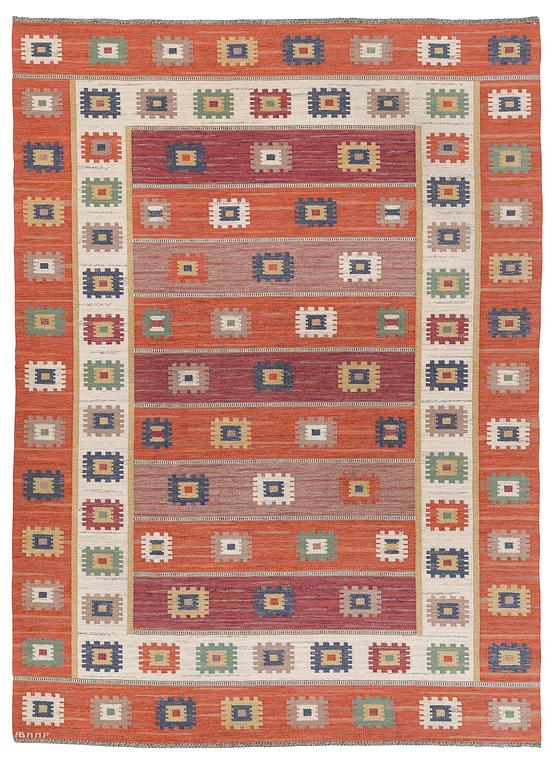 Märta Måås-Fjetterström, a carpet, 'Röd grön äng', flat weave, c. 345 x 251 cm, signed AB MMF.