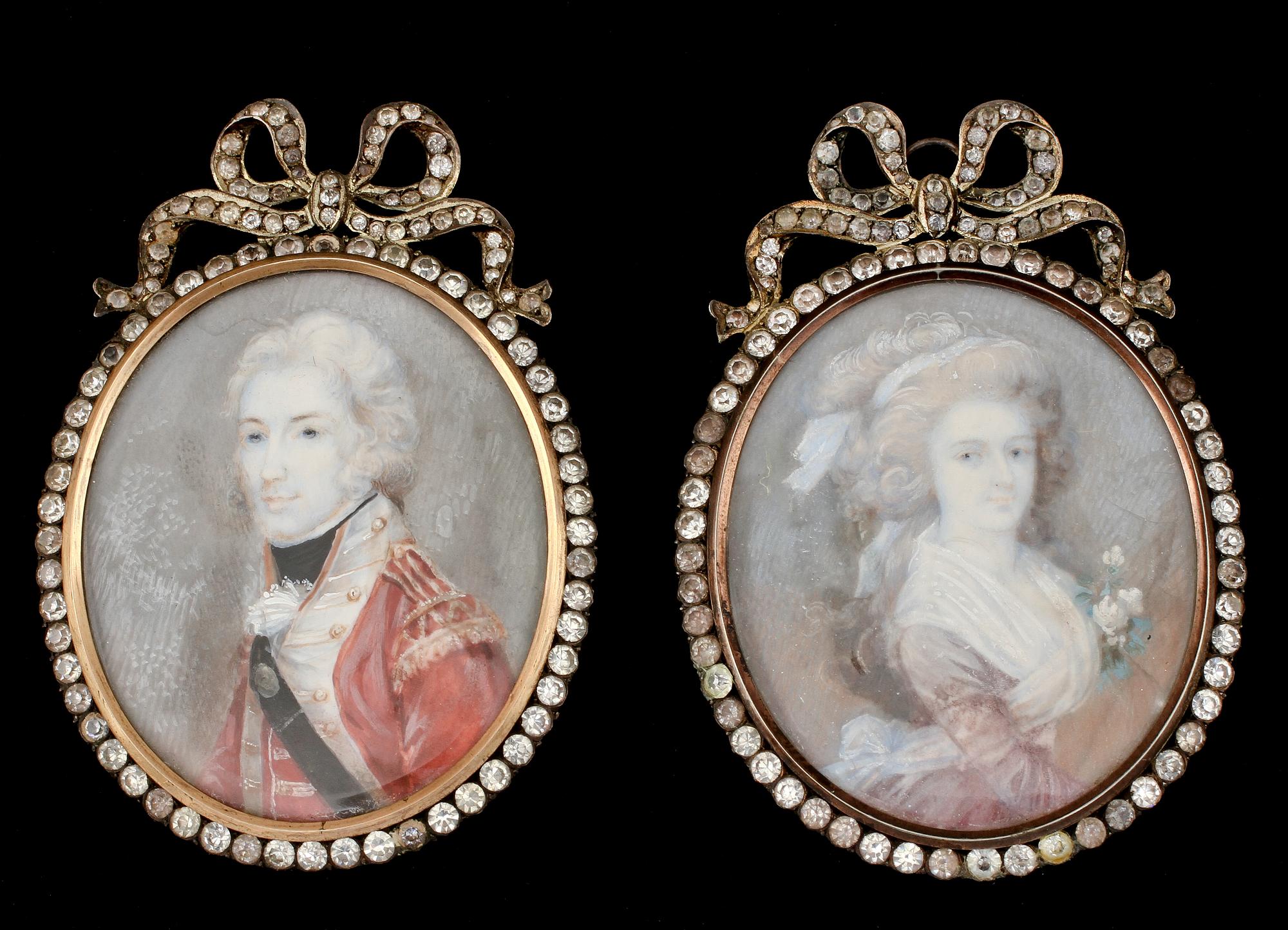 MINIATYRPORTRÄTT, ett par, gustaviansk stil, 1800-talets slut.