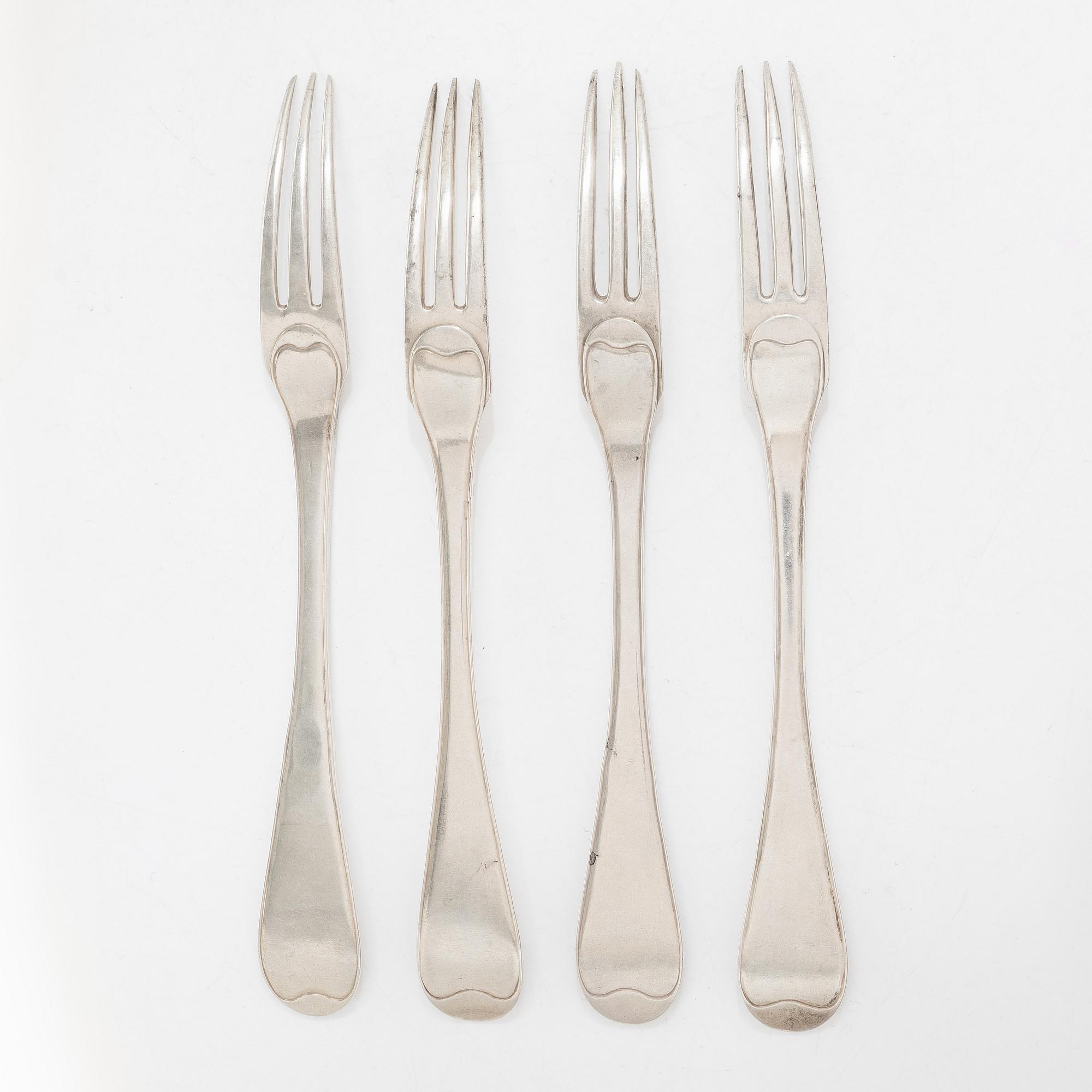 Gafflar, 4 st, silver, Lidköping, 1800-talets början.