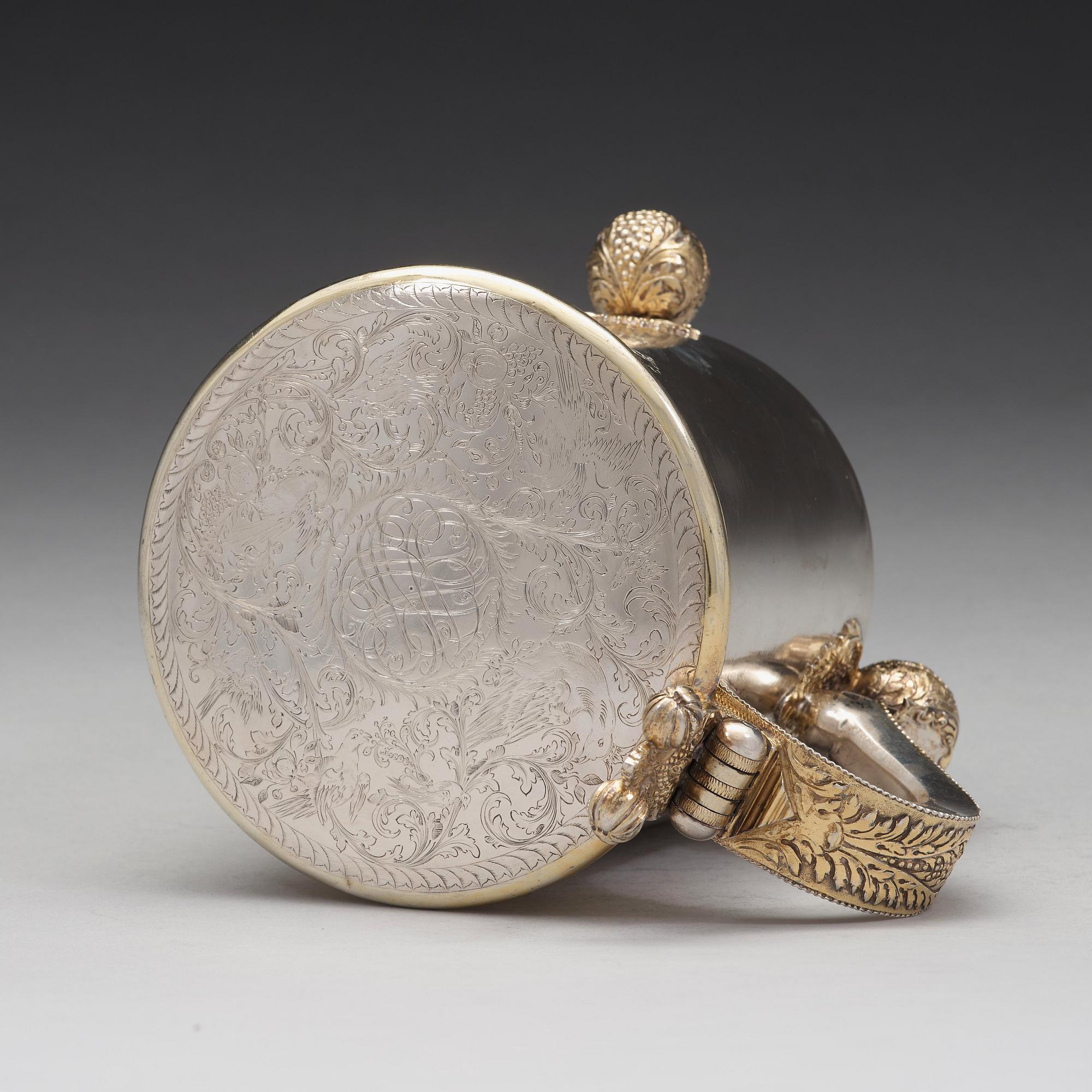 A Swedish early 18th century parcel-gilt silver tankard, mark of Sven Wallman, Gothenburg 1704.