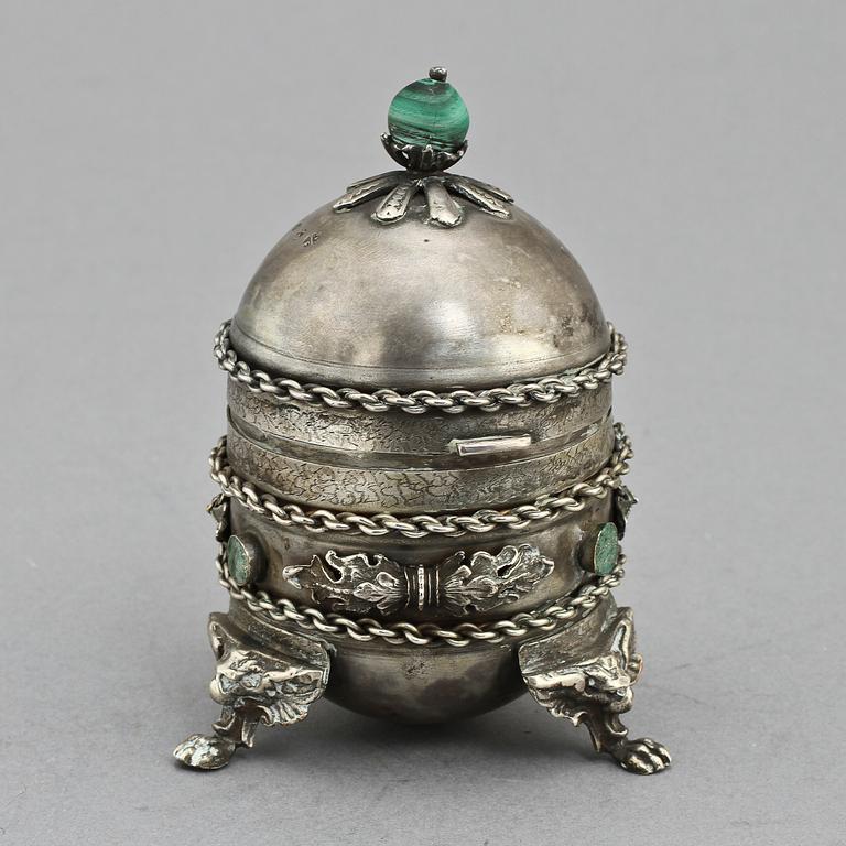 RESEUR, malakit och silver, otydliga stämplar, 1800/1900-tal. Vikt 227 g.