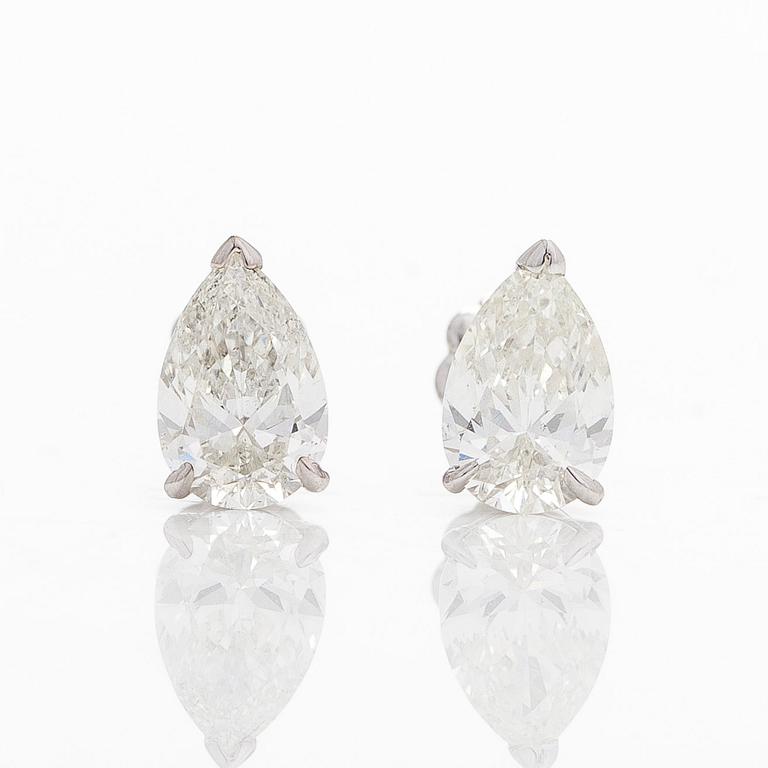Örhängen, enstensörhängen, 18K vitguld med droppslipade diamanter.