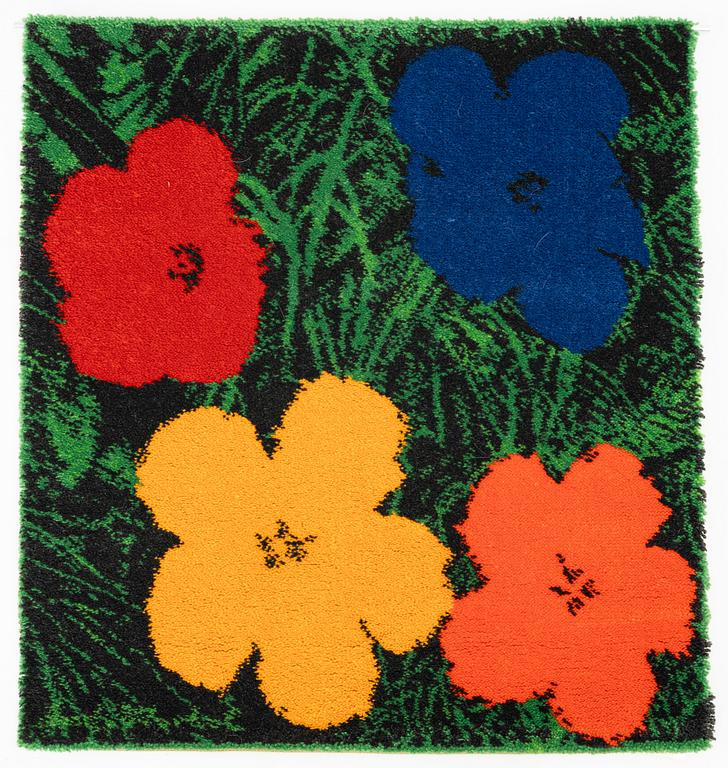Andy Warhol, after, a tufted rug, 'Flowers Red/Blue', Ege Art Line, EGE Axminster A/S, Denmark, 1997, c. 85 x 80 cm.