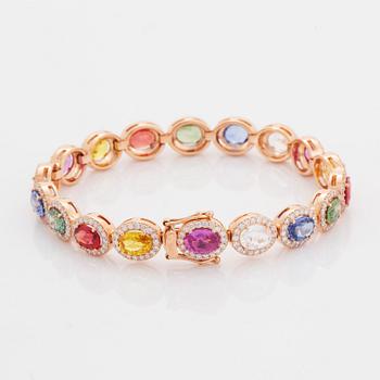 Multi coloured colour sapphire and diamond bracelet.