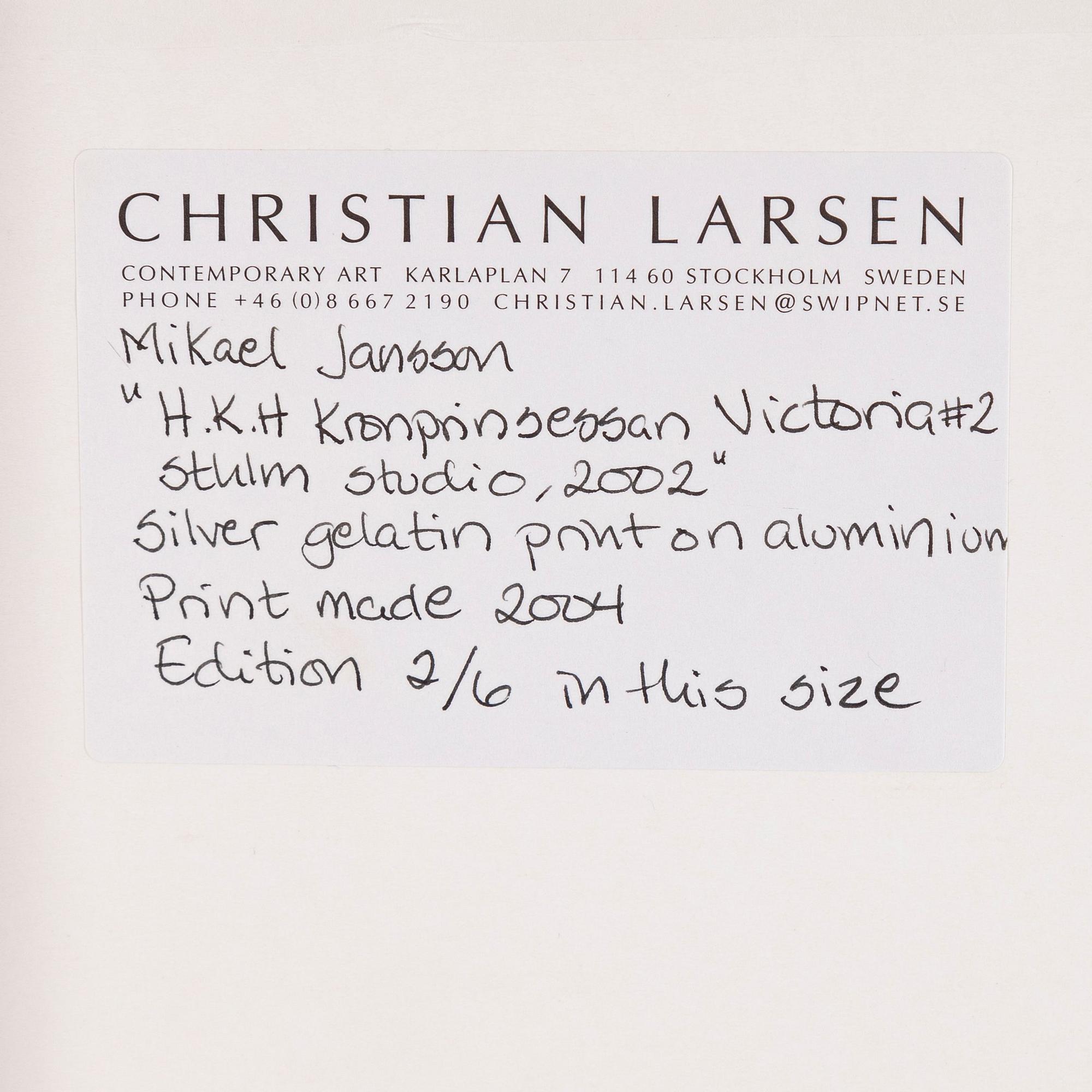 Mikael Jansson, "H.K.H Kronprinsessan Victoria #2, Stockholm Studio, 2002".