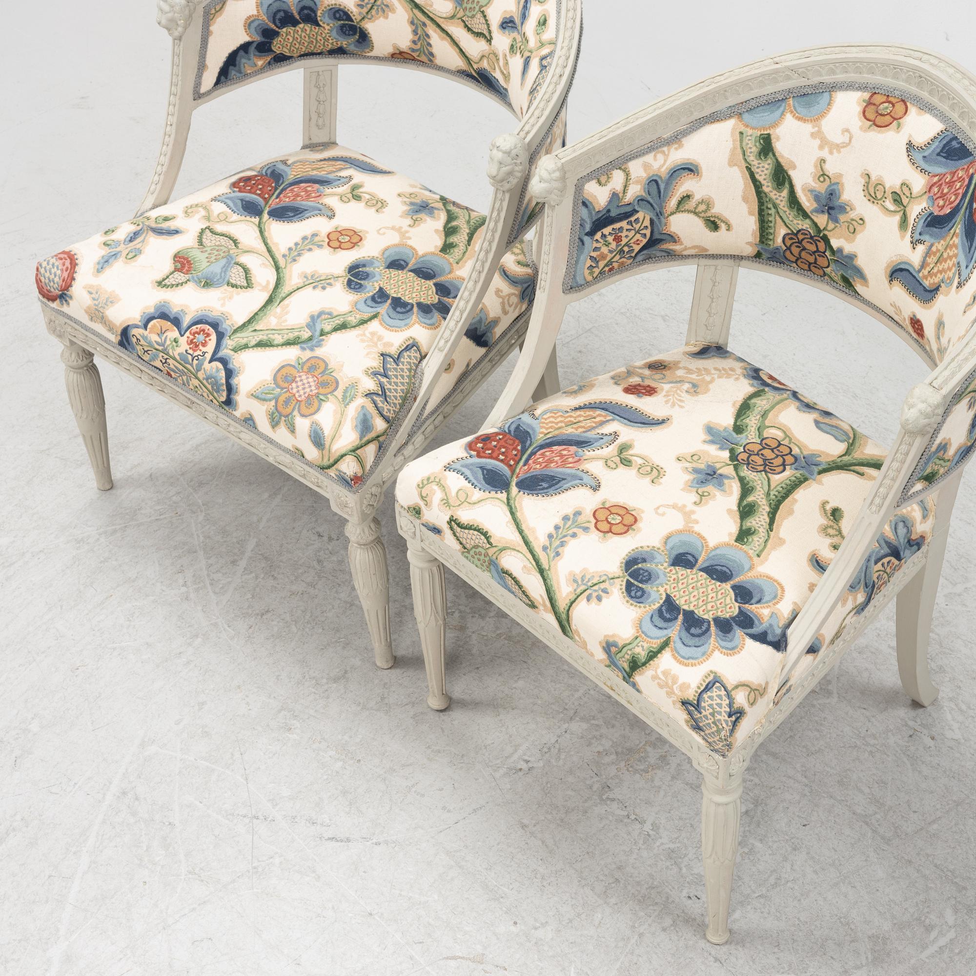 A matched pair of armchairs, late Gustavian, circa 1800.