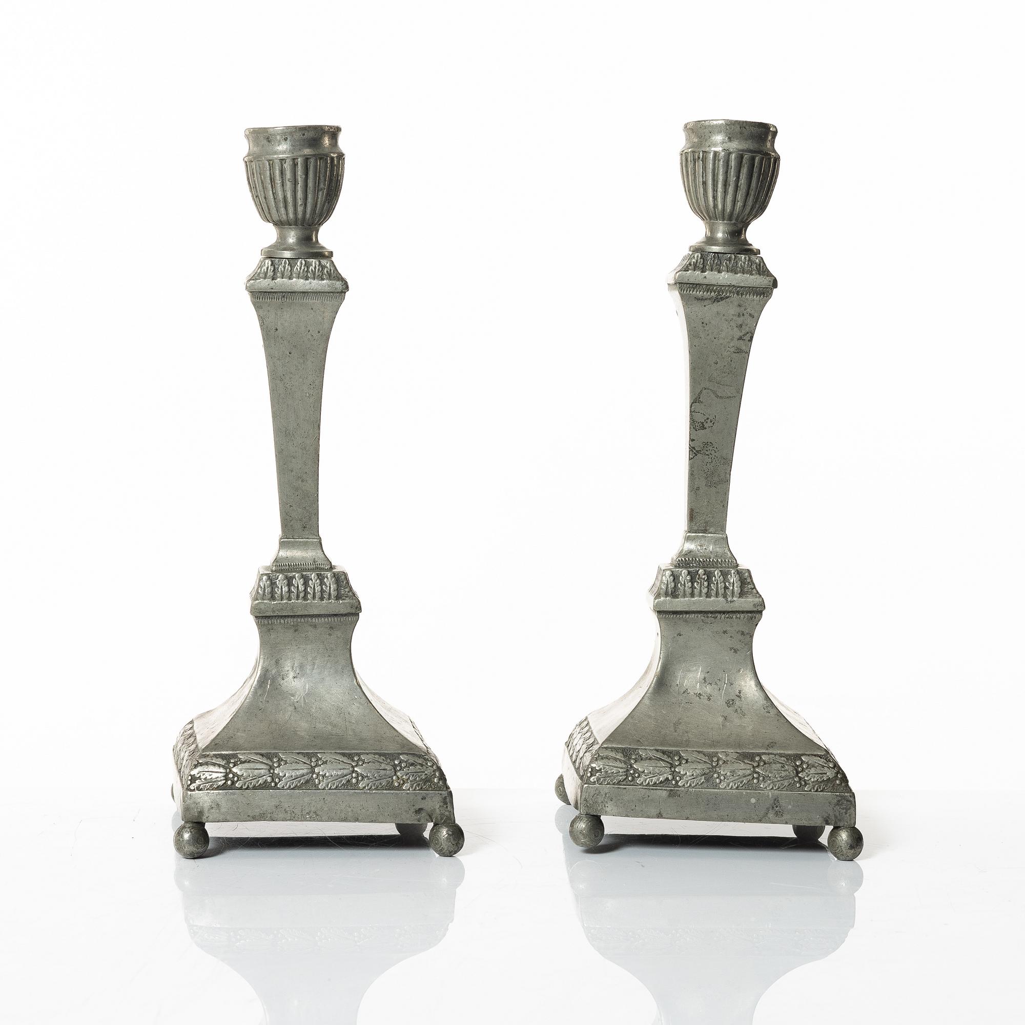 A pair of Swedish pewter candlesticks, marks of Nicklas Anström, Växjö (active 1817-1844).