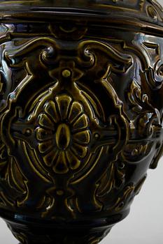 A majolica vase and two majolica flower pots from Rörstrand, around the year 1900.