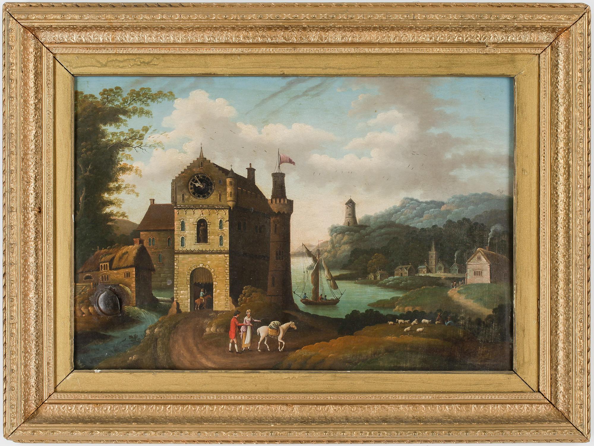 TAVELUR, olja på plåt, 1800-tal.