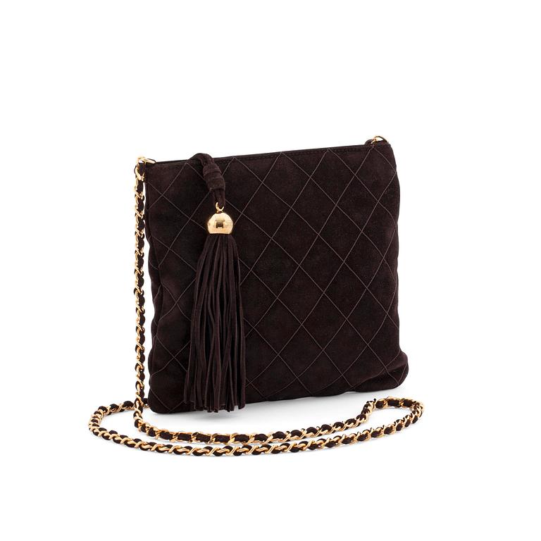 CHANEL, a brown suede cross body bag.
