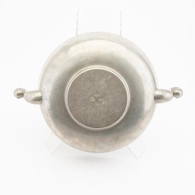 Edvin Ollers, a set of two pewter candle sticks and one bowl 1950.