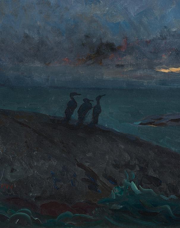 Axel Sjöberg, "Kväll vid Långviksskär med skarfvar".