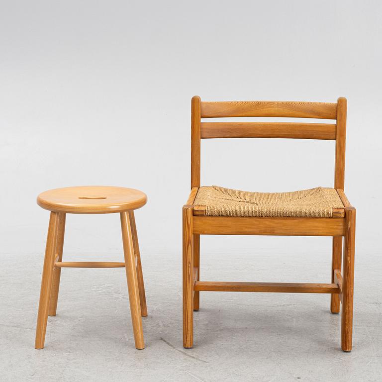 Børge Mogensen, an "Asserbo" pine chair, Karl Andersson & Söner, Sweden, and a "J27" beech stool, FDB Möbler, Denmark.