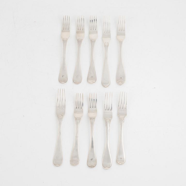 Gafflar, 10 st, silver, bl.a. Magnus Ljungqvist, Kristianstad 1798.