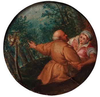 600. Pieter Brueghel dy Circle of, Old couple beside a bird trap.