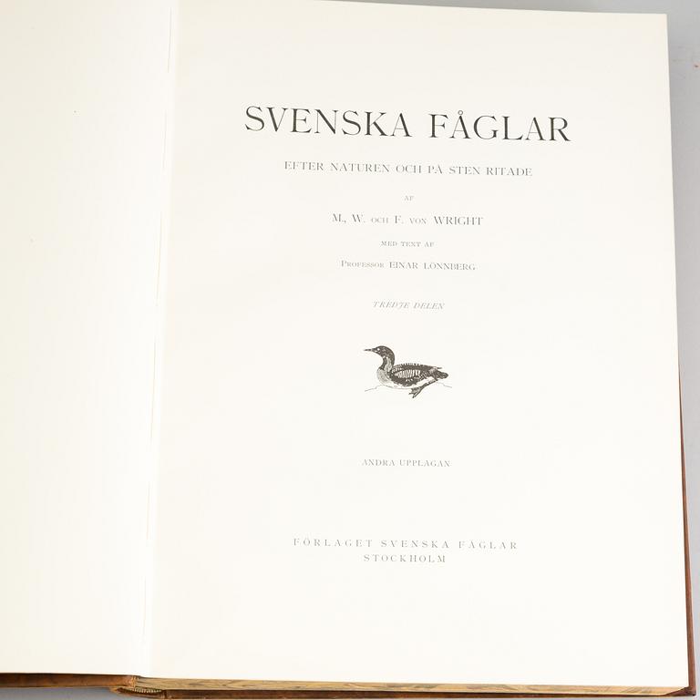 a set of three "Svenska fåglar" books by VON WRIGHT M, W & F, stockholm 1927-1929.