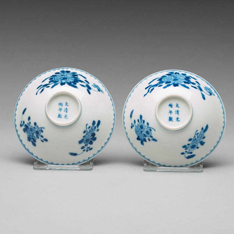 A pair of blue and white bowls, Qing dynasty, Guangxu mark and period (1875-1908).