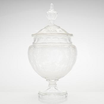 A lidded punch bowl and ten glasses, 1910s-1930s.