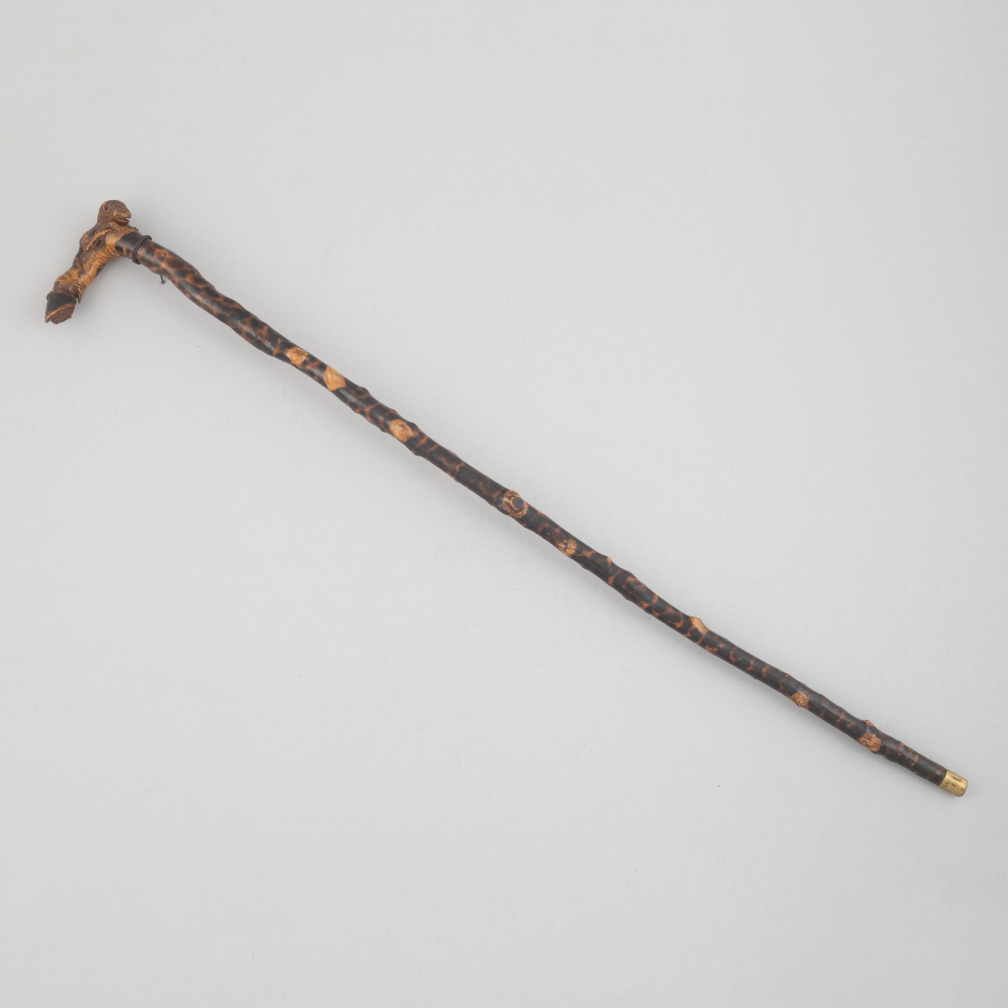 A carved wooden cane, 19th century.