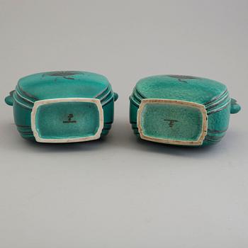 Two stonware 'Argetna" lidded vases by Wilhelm Kåge for Gustavsberg.