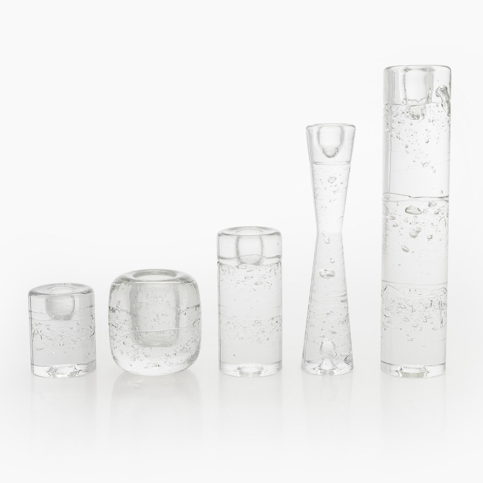 Timo Sarpaneva, vas och 4 st ljusstakar, glas, "Arkipelago", Iittala.