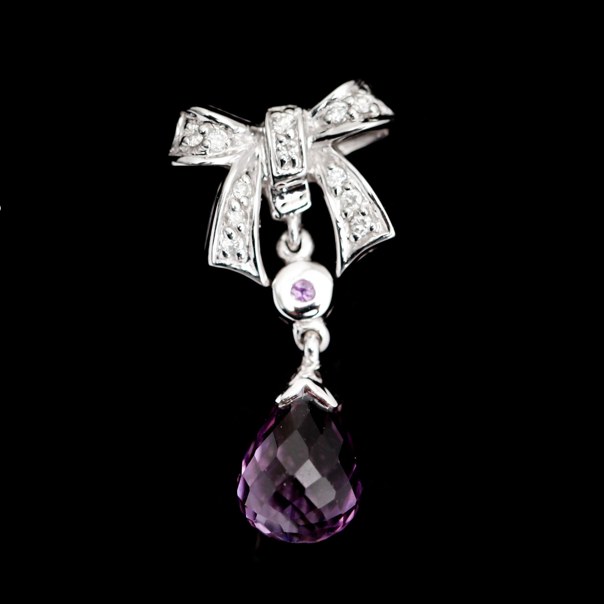 HÄNGE, 9 k vitguld, diamanter samt ametist ca 3.0 ct.