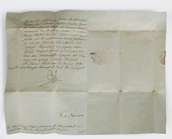 HERTIG KARL AV SVERIGE (1748-1818), brev, undertecknat och daterat Stockholms Slott 18 januari 1796.